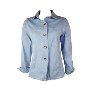 Susan Graver Top Shirt Womens Size XS Blue Denim Look Long Sleeve Button Down